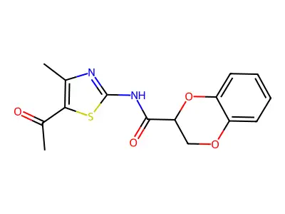 N-(5-acetyl-4-methyl-1,3-thiazol-2-yl)-2,3-dihydro-1,4-benzodioxine-2-carboxamide structure