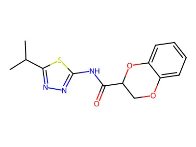 N-[5-(propan-2-yl)-1,3,4-thiadiazol-2-yl]-2,3-dihydro-1,4-benzodioxine-2-carboxamide structure