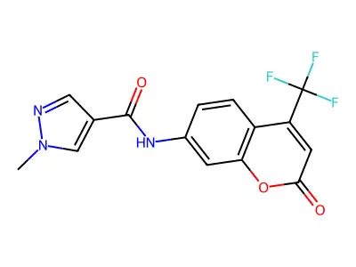 1-methyl-N-[2-oxo-4-(trifluoromethyl)chromen-7-yl]pyrazole-4-carboxamide structure
