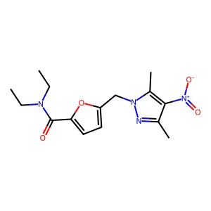 5-[(3,5-dimethyl-4-nitropyrazol-1-yl)methyl]-N,N-diethylfuran-2-carboxamide structure