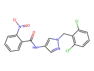 N-[1-[(2,6-dichlorophenyl)methyl]pyrazol-4-yl]-2-nitrobenzamide structure