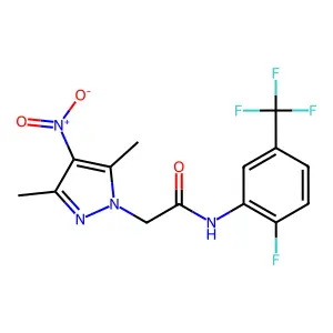 2-(3,5-dimethyl-4-nitro-1H-pyrazol-1-yl)-N-[2-fluoro-5-(trifluoromethyl)phenyl]acetamide structure