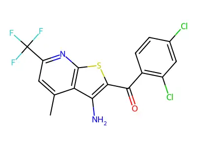 [3-amino-4-methyl-6-(trifluoromethyl)thieno[2,3-b]pyridin-2-yl](2,4-dichlorophenyl)methanone structure