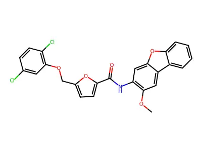 5-[(2,5-dichlorophenoxy)methyl]-N-(2-methoxydibenzo[b,d]furan-3-yl)-2-furamide structure