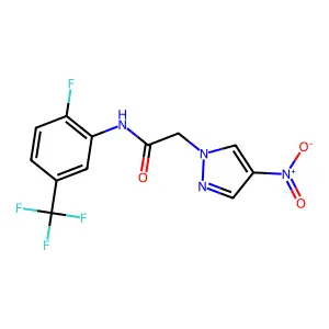 N-[2-fluoro-5-(trifluoromethyl)phenyl]-2-(4-nitropyrazol-1-yl)acetamide structure