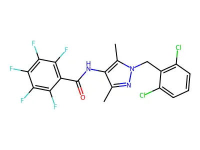 N-[1-[(2,6-dichlorophenyl)methyl]-3,5-dimethylpyrazol-4-yl]-2,3,4,5,6-pentafluorobenzamide structure