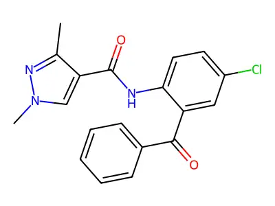 N-(2-benzoyl-4-chlorophenyl)-1,3-dimethylpyrazole-4-carboxamide structure