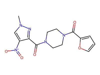 Furan-2-yl-[4-(1-methyl-4-nitropyrazole-3-carbonyl)piperazin-1-yl]methanone structure