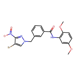 3-[(4-bromo-3-nitropyrazol-1-yl)methyl]-N-(2,5-dimethoxyphenyl)benzamide structure