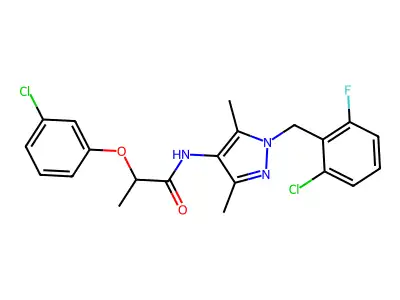 N-[1-(2-chloro-6-fluorobenzyl)-3,5-dimethyl-1H-pyrazol-4-yl]-2-(3-chlorophenoxy)propanamide structure