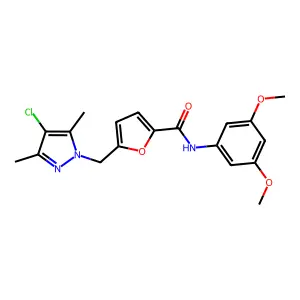 5-[(4-chloro-3,5-dimethyl-1H-pyrazol-1-yl)methyl]-N-(3,5-dimethoxyphenyl)-2-furamide structure