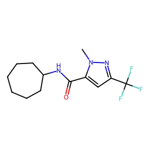 N-cycloheptyl-1-methyl-3-(trifluoromethyl)-1H-pyrazole-5-carboxamide structure