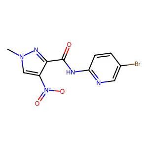 N-(5-bromopyridin-2-yl)-1-methyl-4-nitropyrazole-3-carboxamide structure