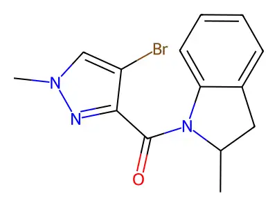 1-[(4-bromo-1-methyl-1H-pyrazol-3-yl)carbonyl]-2-methylindoline structure