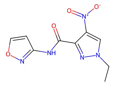1-ethyl-4-nitro-N-(1,2-oxazol-3-yl)-1H-pyrazole-3-carboxamide structure