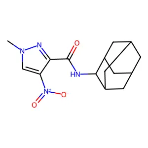 N-(2-adamantyl)-1-methyl-4-nitropyrazole-3-carboxamide structure