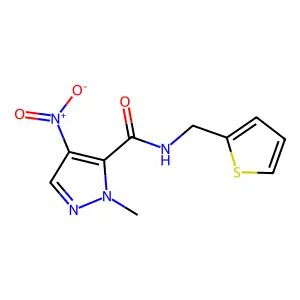 2-methyl-4-nitro-N-(thiophen-2-ylmethyl)pyrazole-3-carboxamide structure