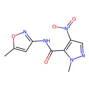 4-nitro-1-methyl-N-(5-methyl-3-isoxazolyl)-1H-pyrazole-5-carboxamide structure