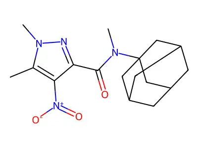 N-(1-adamantyl)-N,1,5-trimethyl-4-nitropyrazole-3-carboxamide structure