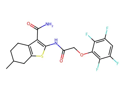 6-methyl-2-[[2-(2,3,5,6-tetrafluorophenoxy)acetyl]amino]-4,5,6,7-tetrahydro-1-benzothiophene-3-carboxamide structure