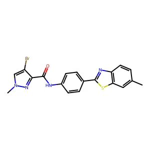 4-bromo-1-methyl-N-[4-(6-methyl-1,3-benzothiazol-2-yl)phenyl]-1H-pyrazole-3-carboxamide structure