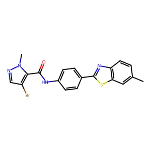 4-bromo-1-methyl-N-[4-(6-methyl-1,3-benzothiazol-2-yl)phenyl]-1H-pyrazole-5-carboxamide structure