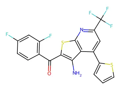 [3-amino-4-(2-thienyl)-6-(trifluoromethyl)thieno[2,3-b]pyridin-2-yl](2,4-difluorophenyl)methanone structure