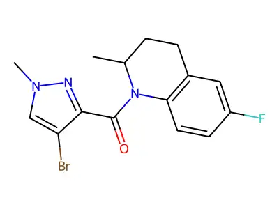 (4-bromo-1-methylpyrazol-3-yl)-(6-fluoro-2-methyl-3,4-dihydro-2H-quinolin-1-yl)methanone structure