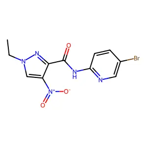 N-(5-bromopyridin-2-yl)-1-ethyl-4-nitropyrazole-3-carboxamide structure