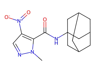 N-(1-adamantyl)-2-methyl-4-nitropyrazole-3-carboxamide structure