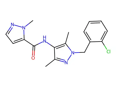 N-[1-(2-chlorobenzyl)-3,5-dimethyl-1H-pyrazol-4-yl]-1-methyl-1H-pyrazole-5-carboxamide structure