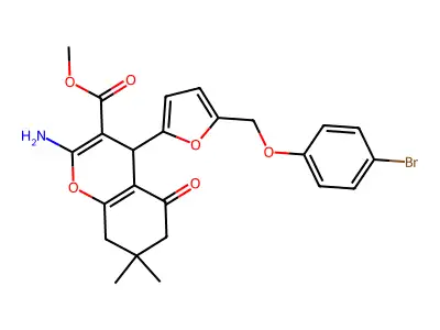 methyl 2-amino-4-{5-[(4-bromophenoxy)methyl]-2-furyl}-7,7-dimethyl-5-oxo-5,6,7,8-tetrahydro-4H-chromene-3-carboxylate structure