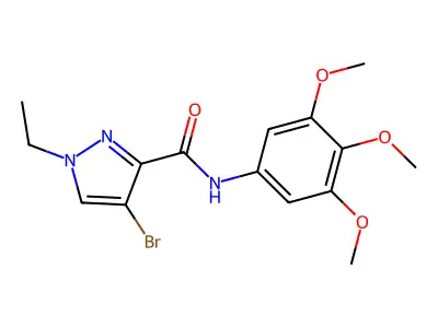 4-bromo-1-ethyl-N-(3,4,5-trimethoxyphenyl)pyrazole-3-carboxamide structure