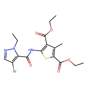 diethyl 5-{[(4-bromo-1-ethyl-1H-pyrazol-5-yl)carbonyl]amino}-3-methyl-2,4-thiophenedicarboxylate structure