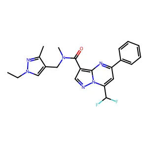 7-(difluoromethyl)-N-[(1-ethyl-3-methyl-1H-pyrazol-4-yl)methyl]-N-methyl-5-phenylpyrazolo[1,5-a]pyrimidine-3-carboxamide structure