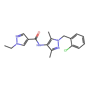 N-[1-(2-chlorobenzyl)-3,5-dimethyl-1H-pyrazol-4-yl]-1-ethyl-1H-pyrazole-4-carboxamide structure