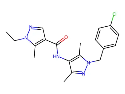 N-[1-(4-chlorobenzyl)-3,5-dimethyl-1H-pyrazol-4-yl]-1-ethyl-5-methyl-1H-pyrazole-4-carboxamide structure