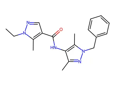 N-(1-benzyl-3,5-dimethyl-1H-pyrazol-4-yl)-1-ethyl-5-methyl-1H-pyrazole-4-carboxamide structure