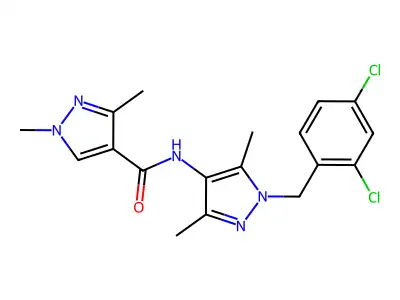 N-[1-(2,4-dichlorobenzyl)-3,5-dimethyl-1H-pyrazol-4-yl]-1,3-dimethyl-1H-pyrazole-4-carboxamide structure
