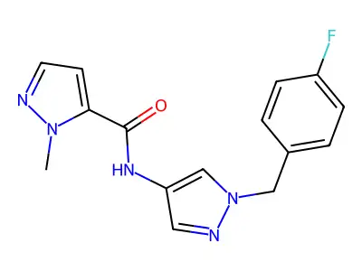 N-[1-(4-fluorobenzyl)-1H-pyrazol-4-yl]-1-methyl-1H-pyrazole-5-carboxamide structure