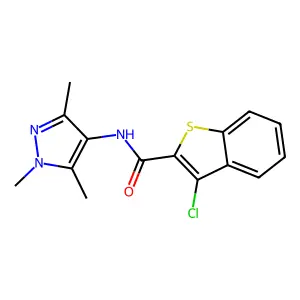 3-chloro-N-(1,3,5-trimethylpyrazol-4-yl)-1-benzothiophene-2-carboxamide structure