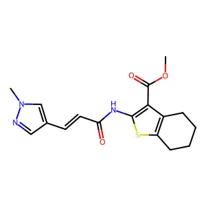 (E)-methyl 2-(3-(1-methyl-1H-pyrazol-4-yl)acrylamido)-4,5,6,7-tetrahydrobenzo[b]thiophene-3-carboxylate structure