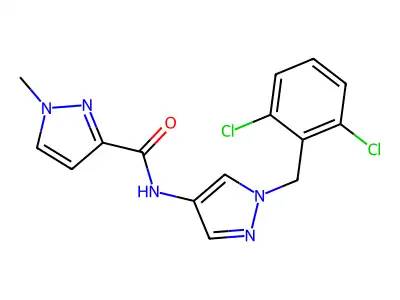 N-[1-[(2,6-dichlorophenyl)methyl]pyrazol-4-yl]-1-methylpyrazole-3-carboxamide structure