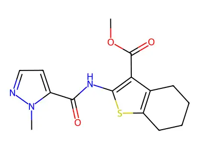 methyl 2-{[(1-methyl-1H-pyrazol-5-yl)carbonyl]amino}-4,5,6,7-tetrahydro-1-benzothiophene-3-carboxylate structure