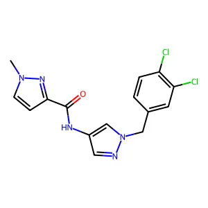 N-[1-(3,4-dichlorobenzyl)-1H-pyrazol-4-yl]-1-methyl-1H-pyrazole-3-carboxamide structure