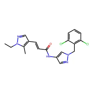 (E)-N-[1-[(2,6-dichlorophenyl)methyl]pyrazol-4-yl]-3-(1-ethyl-5-methylpyrazol-4-yl)prop-2-enamide structure