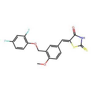 (5Z)-5-[[3-[(2,4-difluorophenoxy)methyl]-4-methoxyphenyl]methylidene]-2-sulfanylidene-1,3-thiazolidin-4-one structure