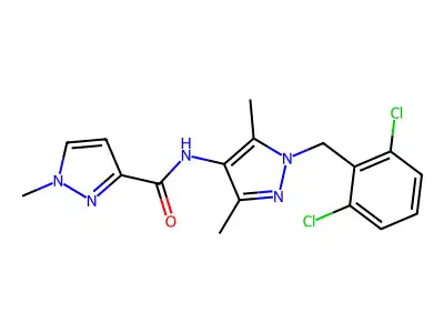 N-[1-(2,6-dichlorobenzyl)-3,5-dimethyl-1H-pyrazol-4-yl]-1-methyl-1H-pyrazole-3-carboxamide structure