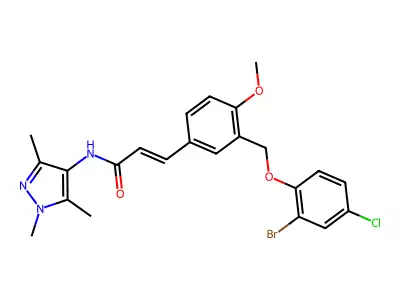 (E)-3-[3-[(2-bromo-4-chlorophenoxy)methyl]-4-methoxyphenyl]-N-(1,3,5-trimethylpyrazol-4-yl)prop-2-enamide structure