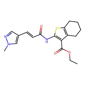 ethyl 2-[[(E)-3-(1-methylpyrazol-4-yl)prop-2-enoyl]amino]-4,5,6,7-tetrahydro-1-benzothiophene-3-carboxylate structure